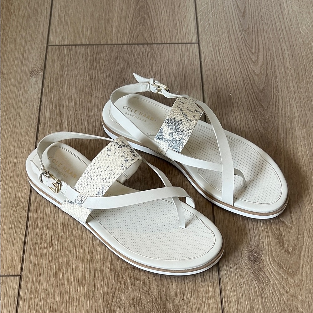 Cole Haan Cream Snake-Print Cross-Strap Sandals